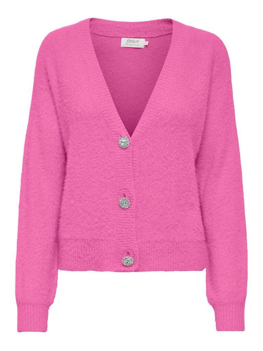 Only Long Women's Knitted Cardigan with Buttons Pink