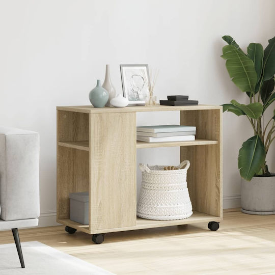 Rectangular Side Wooden Coffee Table with Wheels Sonoma Oak W70xL35xH60cm