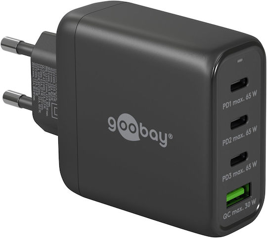Goobay Φορτιστής Χωρίς Καλώδιο GaN με Θύρα USB-A και 3 Θύρες USB-C 68W Λευκός (64819)