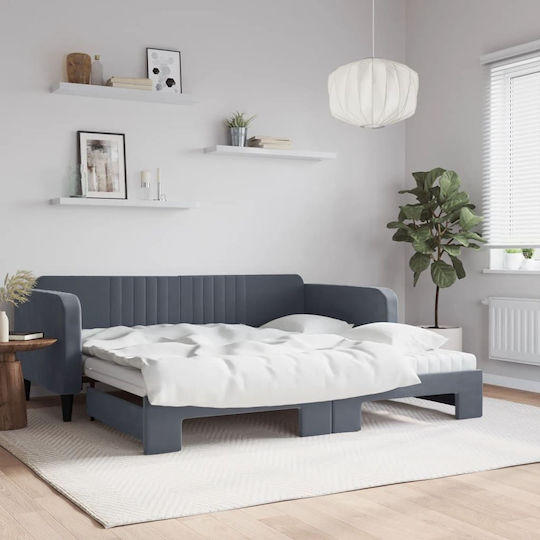 Sofa Bed Single Upholstered with Velvet Gray Color with Slats and Mattress 75x200cm