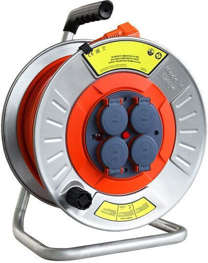 Reel Extension Cord Aluminum Frame 3 x 2.5 mm² Length 40 M Max 2700 W