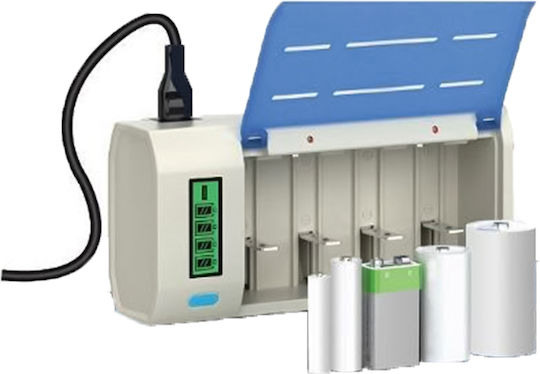 Andowl Q-CD8218 Charger 4 Batteries Ni-Cd/Ni-MH Size AA/AAA/9V/D