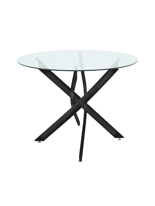 Antoro Round Table with Glass Surface Black 100x100x75cm