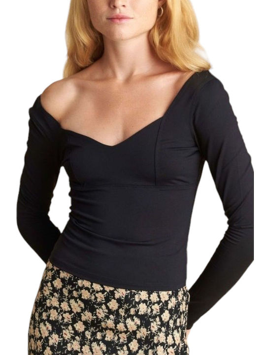 Attrattivo Women's Blouse Long Sleeve with V Neckline Black