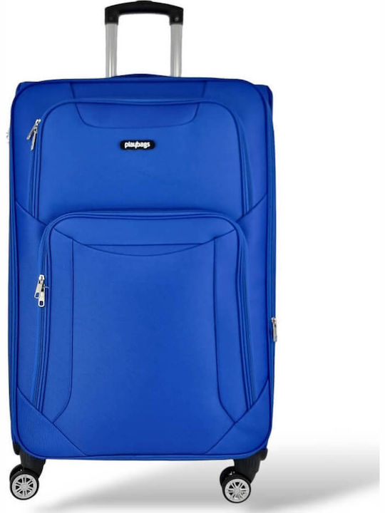 Playbags Голям Куфар За Пътуване Текстилен Син Електрически С 4 Колела Височина 75 См