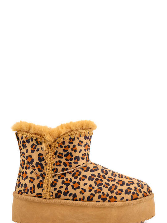 Leopard Fur Ankle Boots with Knitted Details