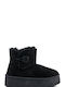 Black Flat Ankle Boots with Fur Decorative Buckle