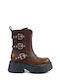 Brown Platform Ankle Boots with Triple Buckle