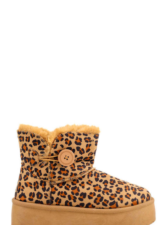 Leopard Flat Boots with Fur Decorative Buckle