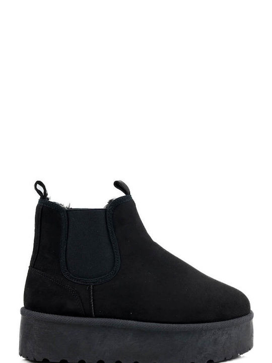 Black Low Ankle Boots with Inner Fur