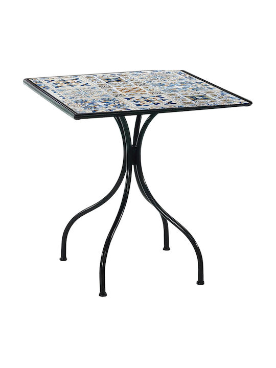 Square Table Metallic Black Velvet-Black Metal 70x70x75cm