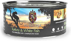 Ambrosia Wet Food for Neutered Cat in Can with Turkey, Fish, Cod, Sea Bream, Pumpkin and Salmon Without Cereals 150gr AM25207