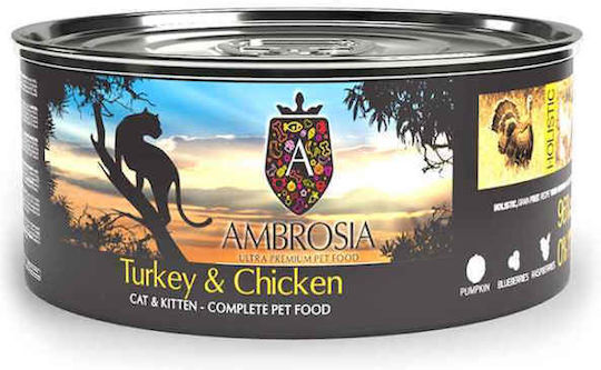 Ambrosia Hrana Pentru Pisici Junior Cu Curcan Și Pui Hrana Pentru Pisici În Conservă Cu Curcan, Pui, Ficat, Dovleac, Somon Și Rață Fără Cereale 150gr
