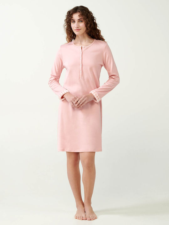 Vamp Winter Cotton Women's Nightdress Pink Peach