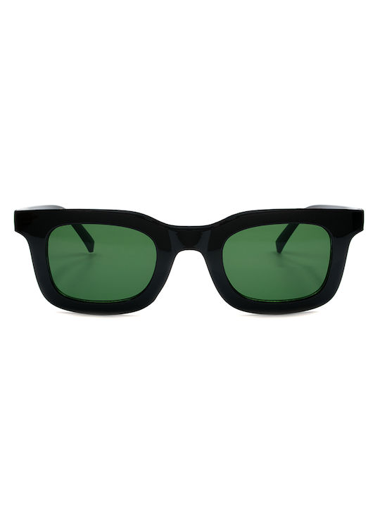 Awear Malik Sunglasses with Black Plastic Frame and Green Lens