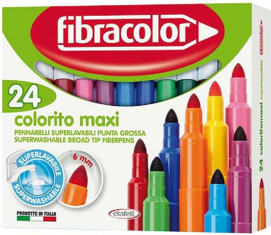 Fibracolor Μαρκαδόροι Ζωγραφικής 6mm Χονδροί, Πλενόμενοι Σετ 24 χρώματα