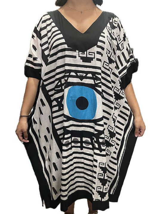 Platinum Fashion Women's Mini Caftan Beachwear Black and White