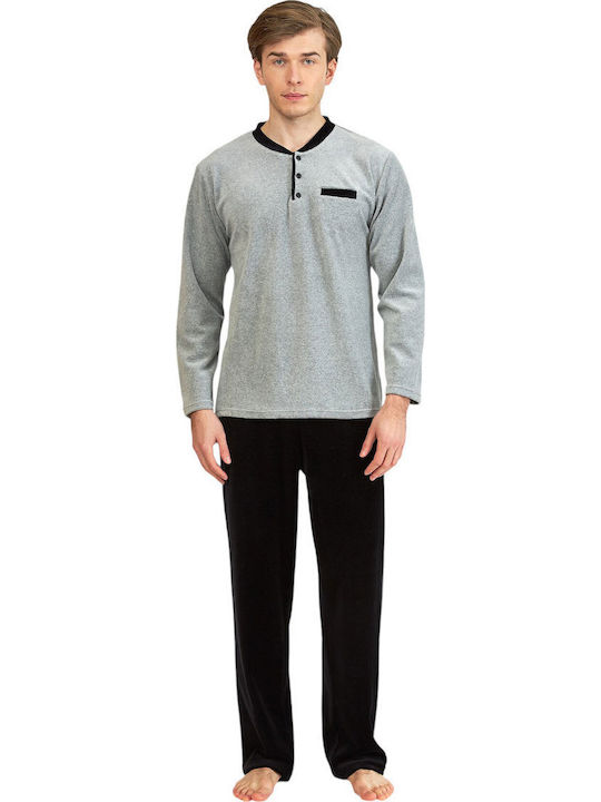 Harmony Men's Winter Velvet Pajamas Set Grey, Black