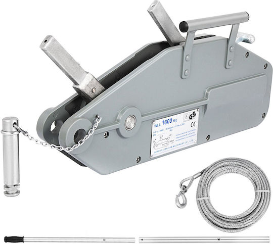Vevor 1600 Kg Horizontal Manual Winch 20 M Cable Length Steel Cable