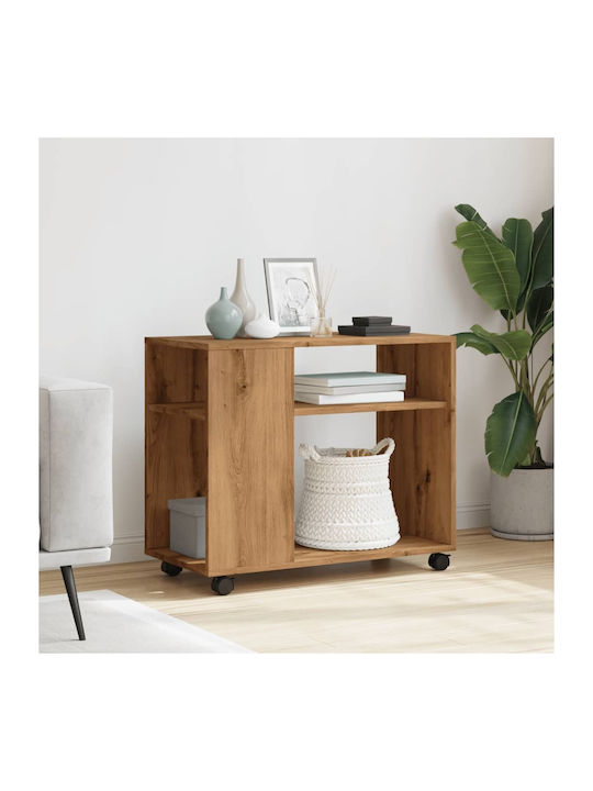 Rectangular Side Table Wooden with Wheels Brown...