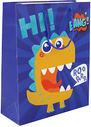 Blaue Dinosaurier-Papiertüte 32cm x 26cm x 10cm Blaue Dinosaurier-Papiertüte 32cm x 26cm x 10cm