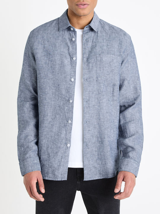 Celio Daflix Chambray Ανδρικό Πουκάμισο Μακρυμάνικo Λινό Chambray