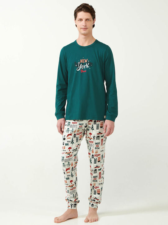 Vamp Ανδρική Πυτζάμα Βαμβακερή Σχέδιο New York Buzz Green Sea Moss