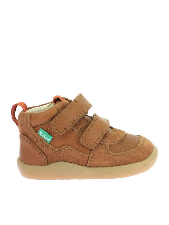 Leather Kids Boots with Velcro Brown