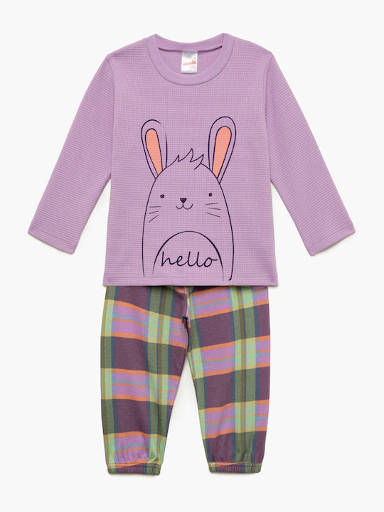 Minerva Παιδική Πιτζάμα Χειμωνιάτικη Lavender Cute