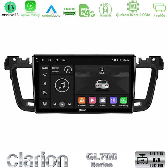 Clarion Auto-Audiosystem für Peugeot 508 2010-2018 (Bluetooth/USB/WiFi/GPS/Apple-Carplay/Android-Auto) mit Touchscreen 9"