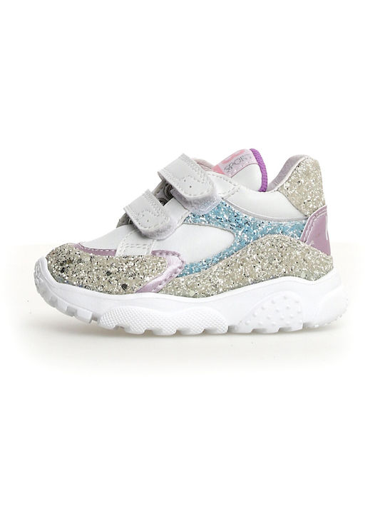 Falcotto Παιδικά Sneakers Anakin Ανατομικά με Σκρατς Calf / Glitter Silver-white-lilac