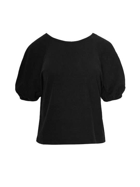 SugarFree Women's Summer Crop Top Linen Black