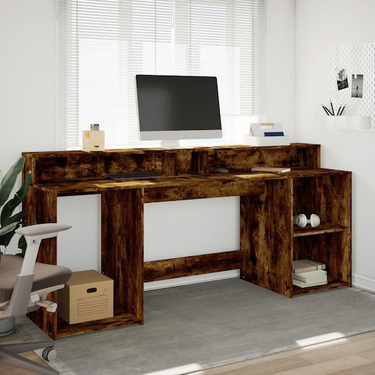 Vidaxl Schreibtisch mit LED Rauchige Eiche 200x55x91cm Holzwerkstoff 1 Stück Braun