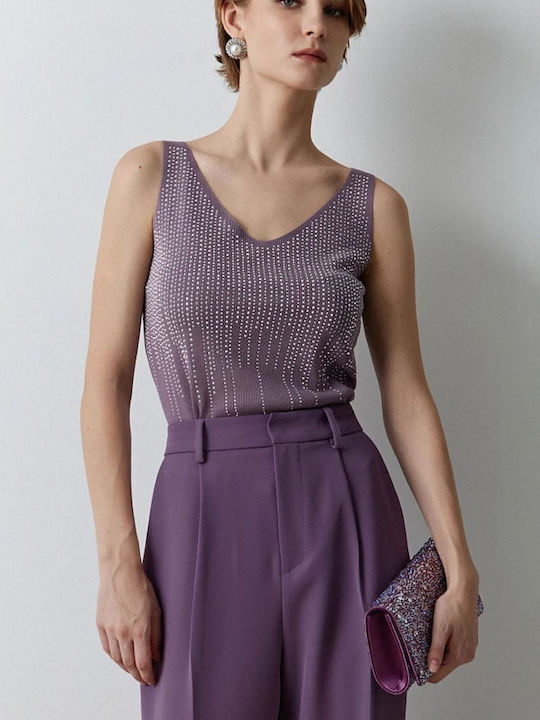 Women's Blouse Sleeveless with V Neckline Amethyst Purple