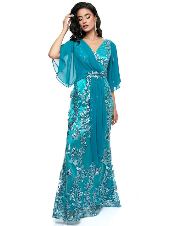 RichgirlBoudoir Summer Maxi Evening Dress Slip Dress with Lace Turquoise