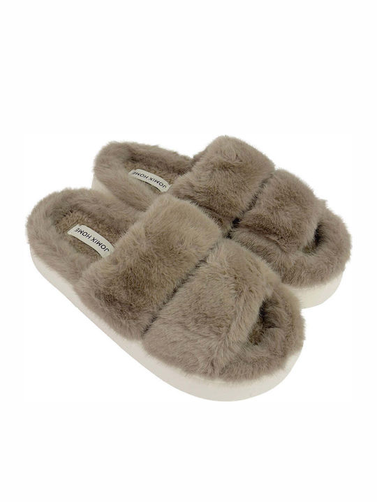 Ustyle Winter Damen Hausschuhe mit Fell Braun