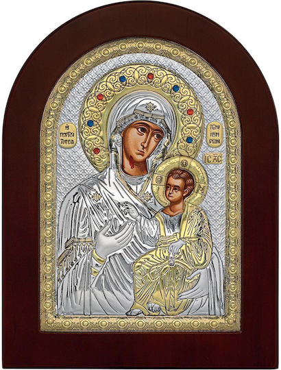 Icoană Prince Silvero Fecioara Maria Portaitissa Lemn Maro Argintiu 7.5x9.5cm