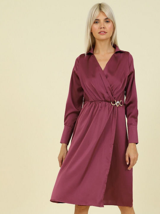 Midi Dress Satin Wrap Rose