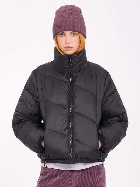 Volcom Scurt Jachetă de femei Puffer Față și spate pentru iarnă Black