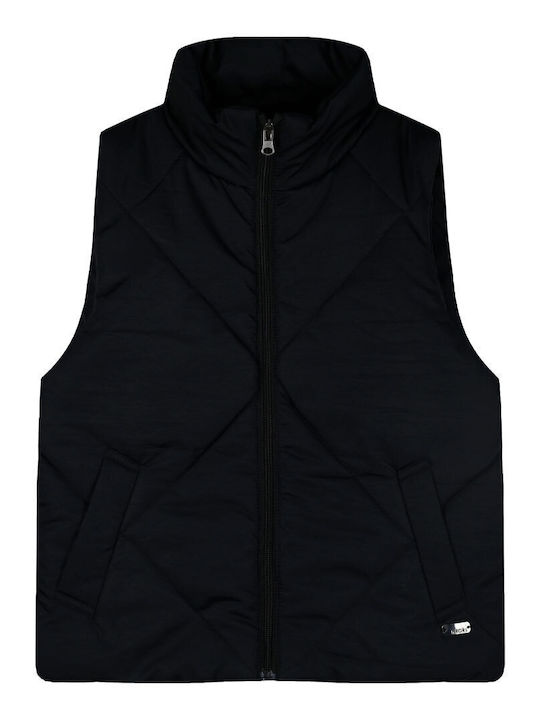 Kids Quilted Sleeveless Short Black Jacket