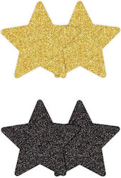 Ns Novelties Pretty Pasties Star Nipple Covers Glitter Glow Black & Gold