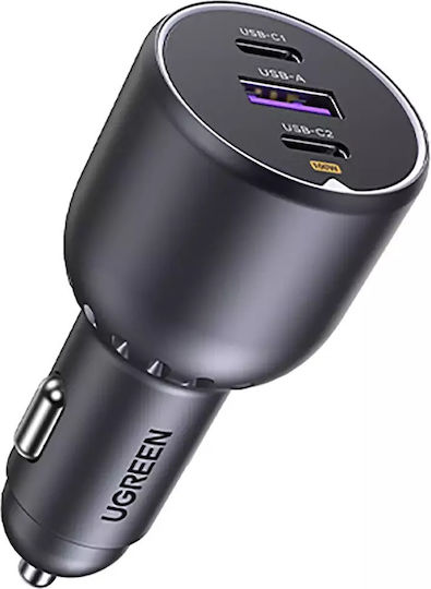 Ugreen Încărcător Auto 130W cu Porturi: 1xUSB 2xType-C Gri Culoare