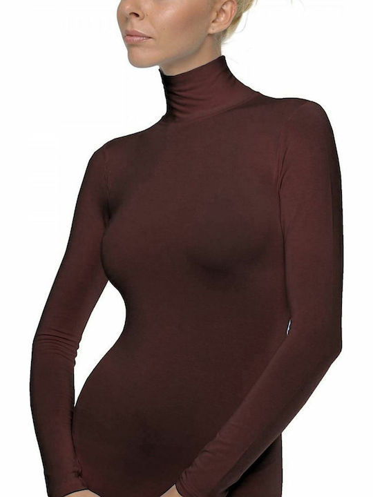 Helios Women's Long Sleeve Turtleneck T-Shirt Chocolate