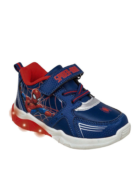 Marvel Spiderman Παιδικά Sneakers με Σκρατς & Φωτάκια Μπλε
