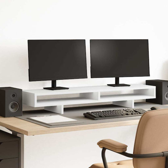 vidaXL Tabletop Suport pentru 2 Monitoare 100x27x15 cm din lemn prelucrat Albă (854751)