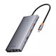 Baseus HUB PortalJoy Series USB-C Docking Station with HDMI/DisplayPort 4K PD Ethernet and Support for 4 Monitors Gray