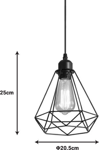 Pakketo Jabrey Pendant Light Black with Socket E27 20.5x20.5x25cm