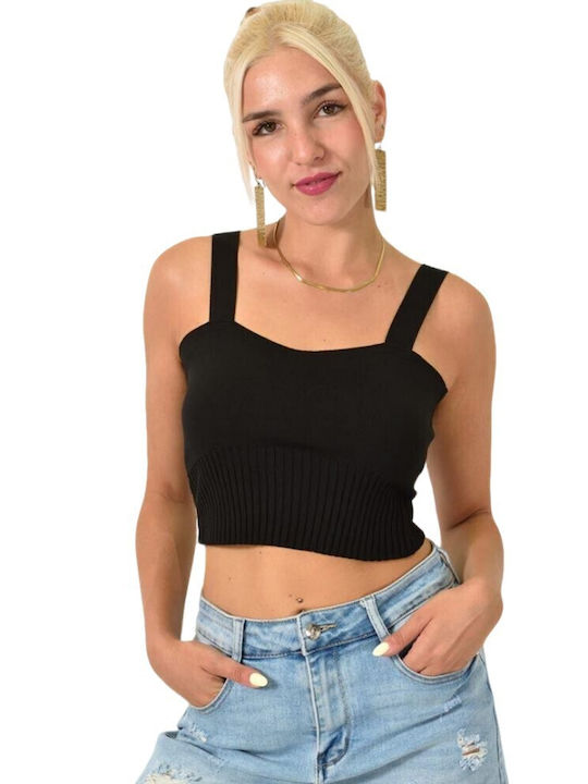 Potre Damen Sportliches Crop Top mit Trägern Black