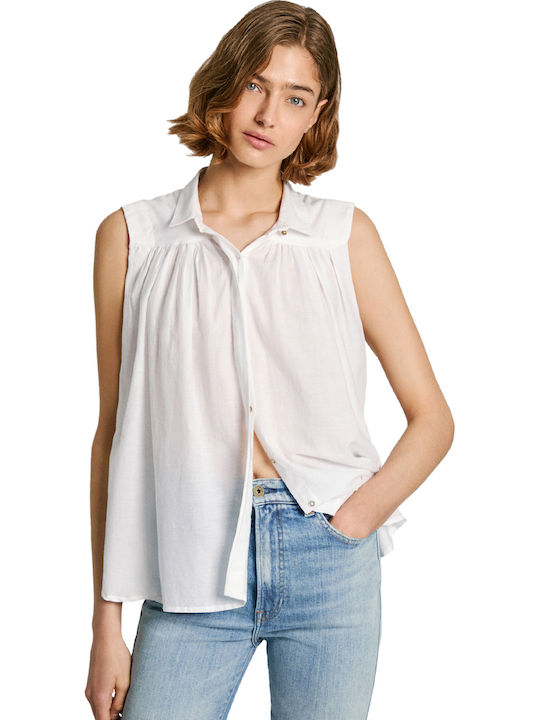 Mina Langärmelig Damen Hemd Mousse White