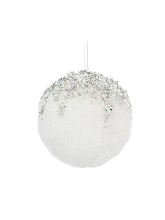 Iliadis Christmas Hanging Ball Ornament Fabric White With Gold Dust With Beads White